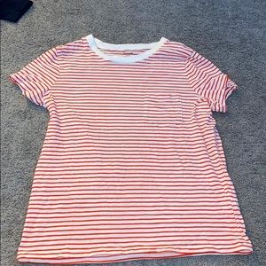 red and white stripped shirt with a front pocket